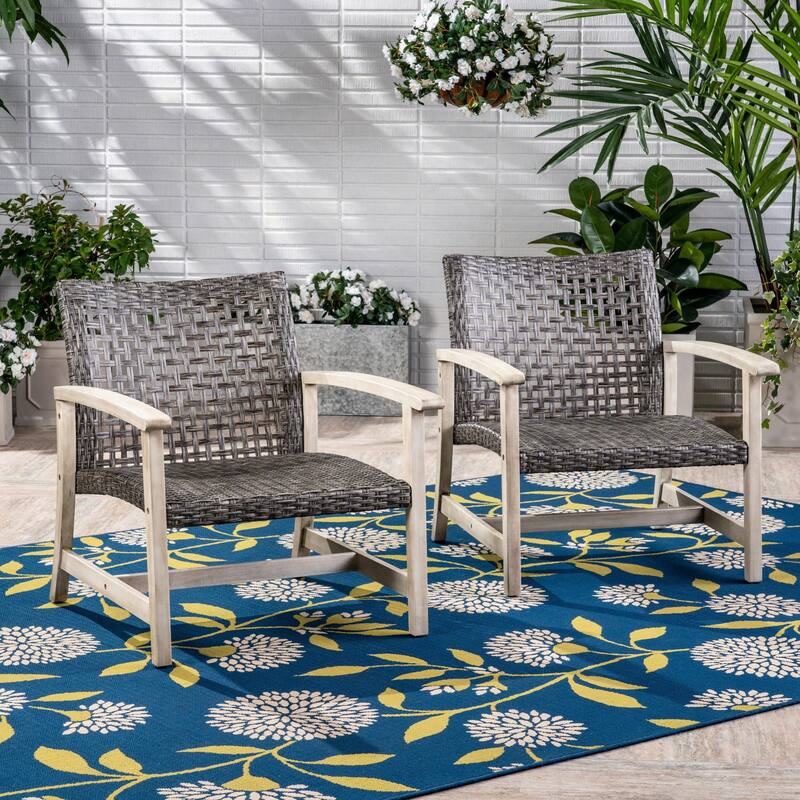 WOOD and WICKER CLUB CHAIR (Set of 2)