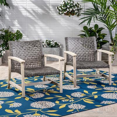 WOOD and WICKER CLUB CHAIR (Set of 2)
