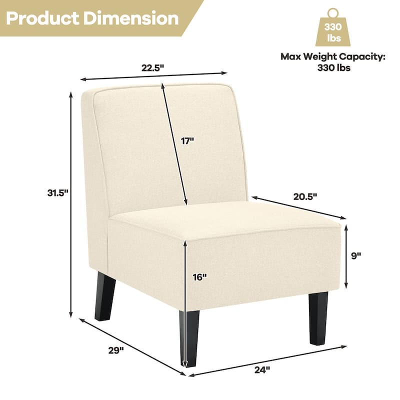 Gymax Set of 2 Armless Accent Chair Fabric Single Sofa w/ Rubber Wood