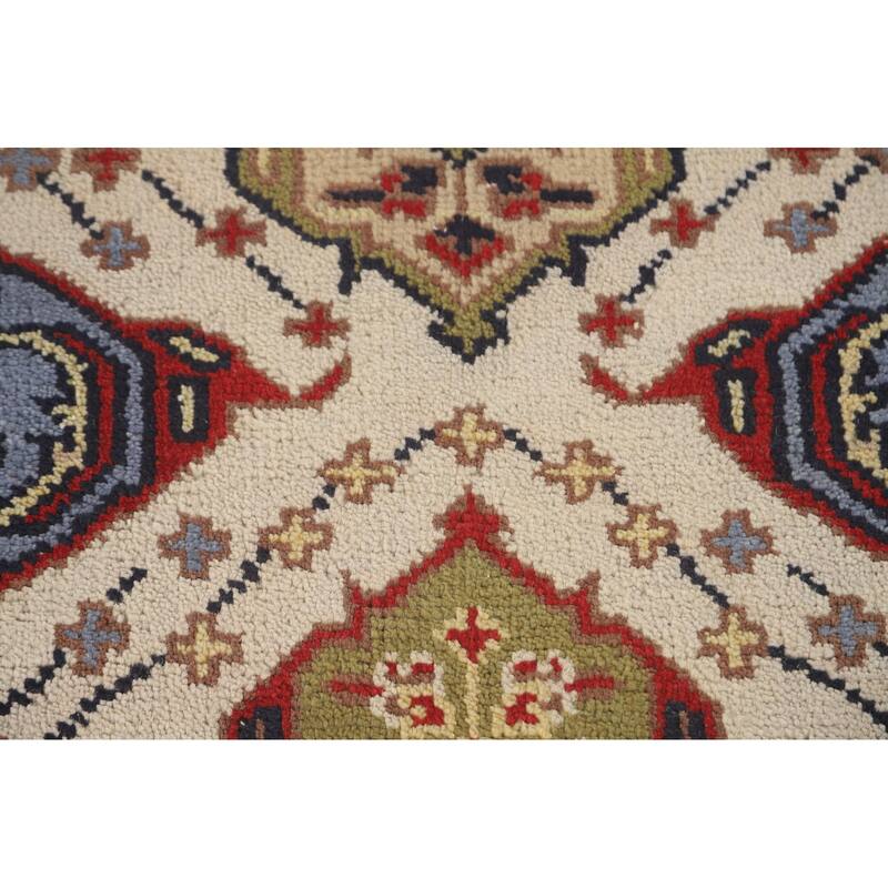 Geometric Beige Kazak Runner Rug Handmade Hallway Wool Carpet - 2'7" x 10'0"