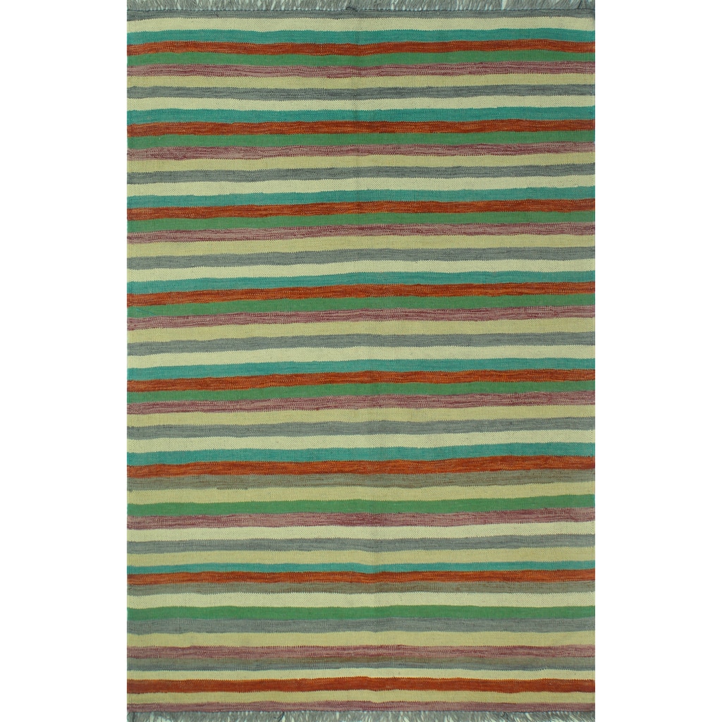 Noori Rug Winchester Flatweave Obi Rust/Green Rug - 3'11" x 5'10"