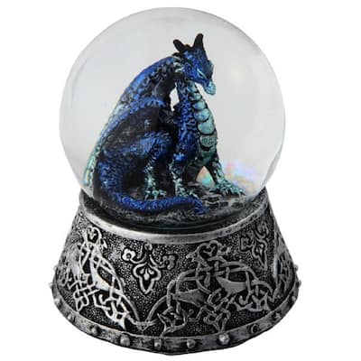 Q-Max 3.25"H Blue Dragon Snow Globe Statue Fantasy Decoration Figurine