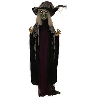 Haunted Hill Farm 6.9-ft. Standing Witch, Indoor/Covered Outdoor Halloween Decoration, LED Red Eyes, Poseable, Spinster