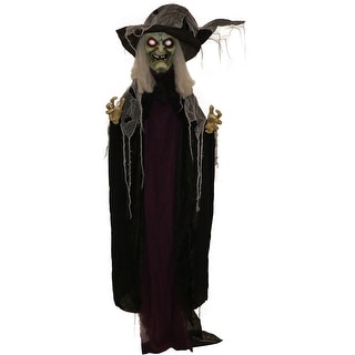 Haunted Hill Farm 6.9-ft. Standing Witch, Indoor/Covered Outdoor Halloween Decoration, LED Red Eyes, Poseable, Spinster