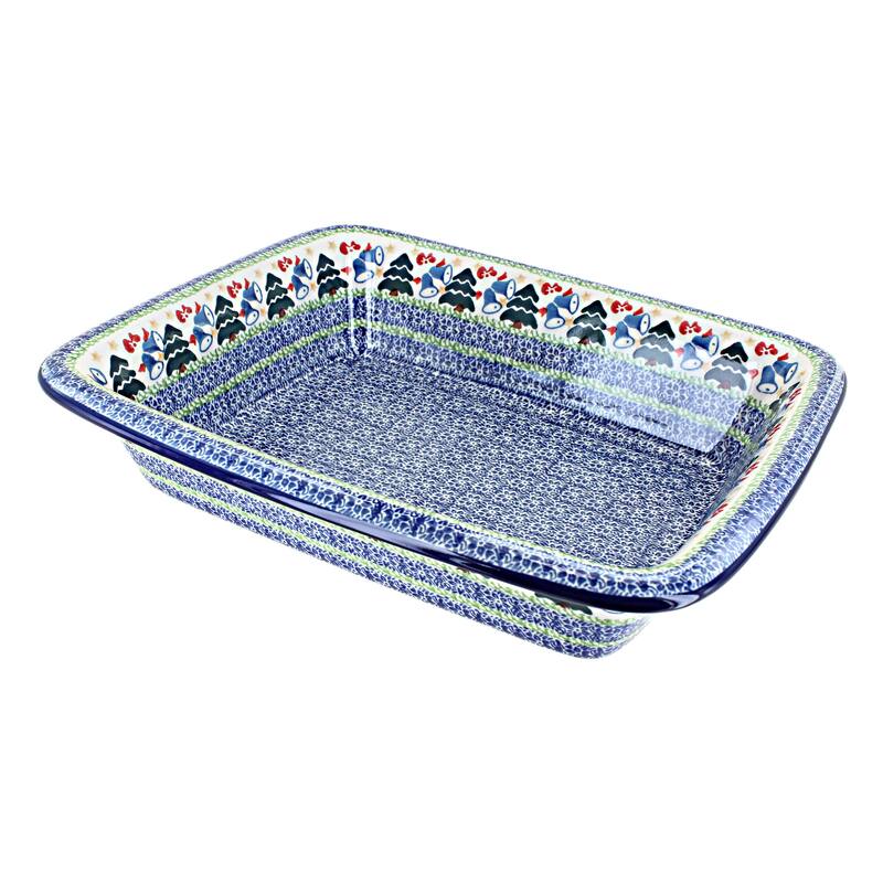 Blue Rose Polish Pottery 855 Ceramika Artystyczna Medium Rectangular Baker - Winter Bells