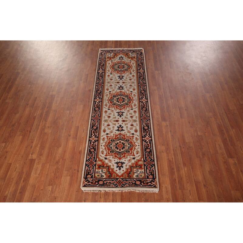 Geometric Heriz Serapi Oriental Runner Rug Handmade Wool Carpet - 2'7"x 8'0"