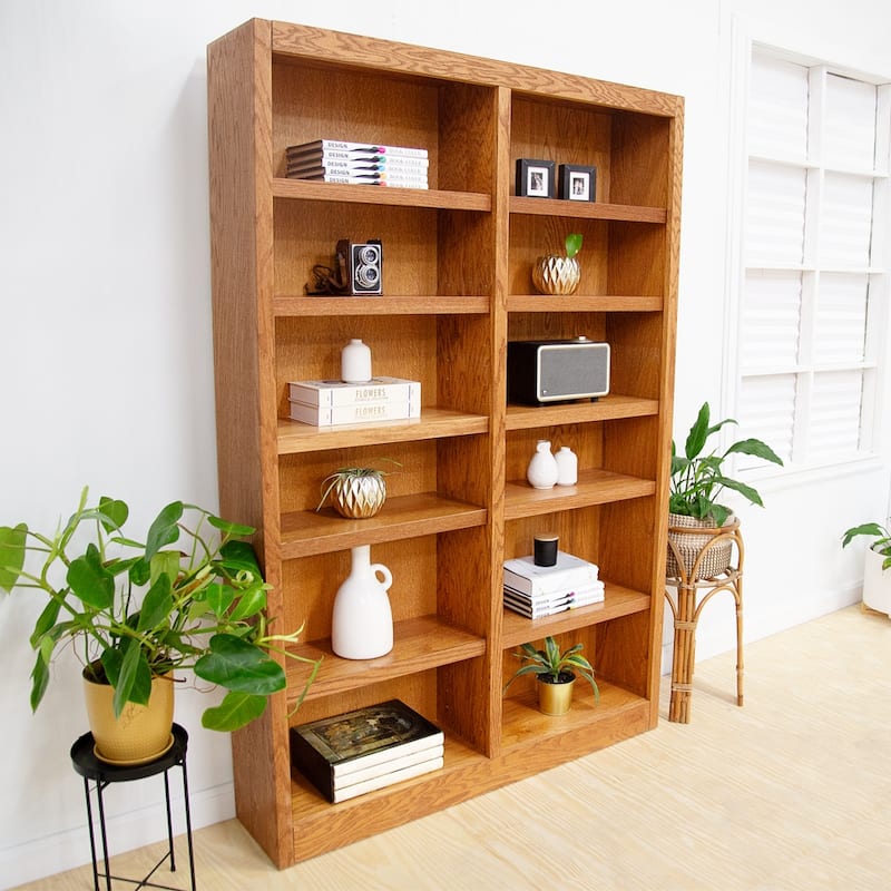 Concepts in Wood Double Wide Wood Bookcase, 12 Shelf, 84 inch Tall
