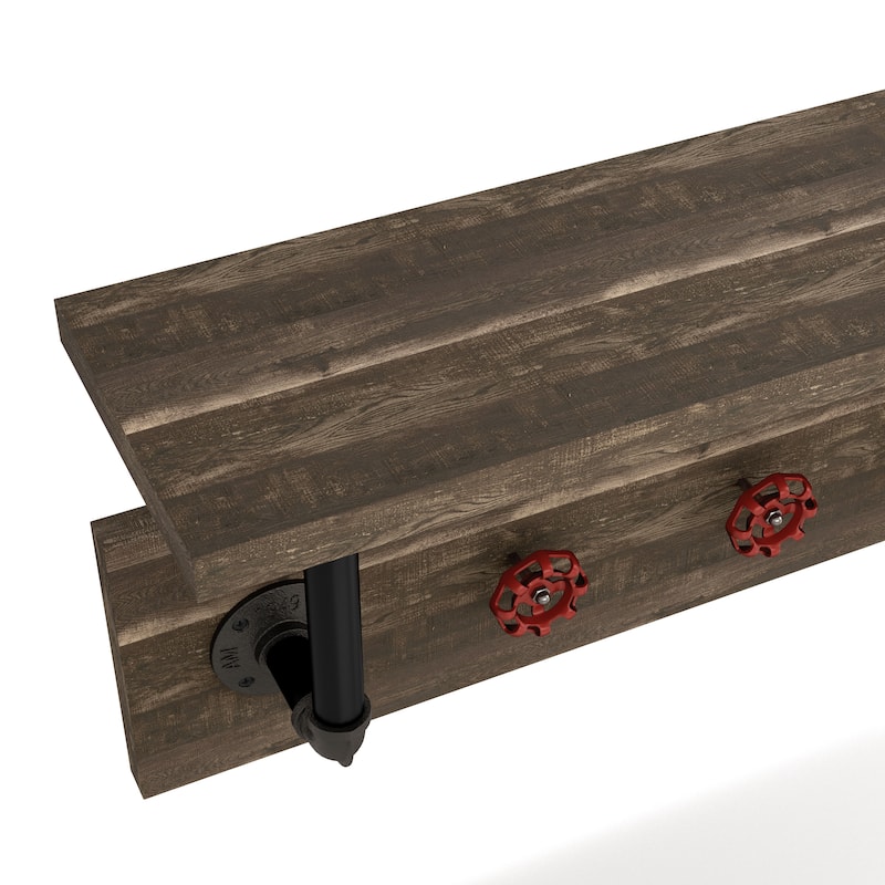 DH BASIC Industrial Reclaimed Oak Metal 3-Hook Wall Shelf by Denhour