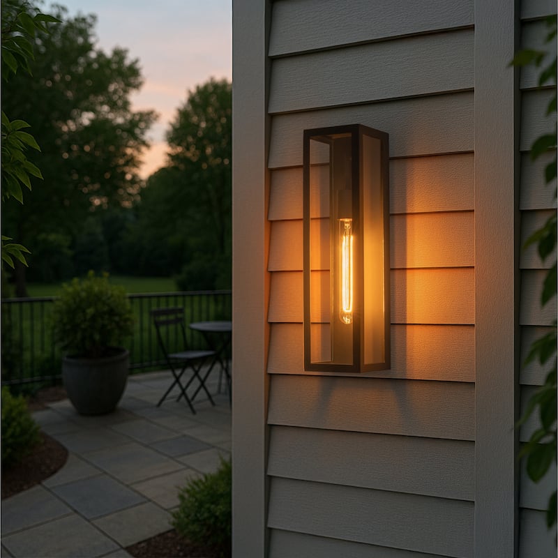 H18" Modern Black Outdoor Wall Lantern with Clear Glass Dusk to Dawn Outdoor Wall Light Open Bottom Wall Sconce for Entryway
