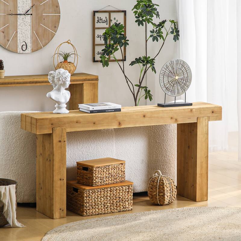 63-Inch Solid Wood Long Console Table, Farmhouse Narrow Entryway Sofa Table Rectangular Hallway Table