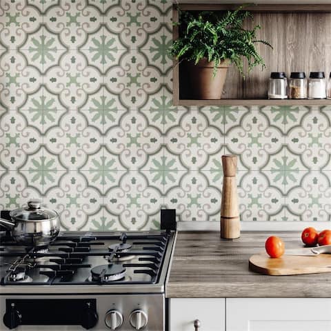 Merola Tile Monteca Green Encaustic 9.75" x 9.75" Porcelain Floor and Wall Tile
