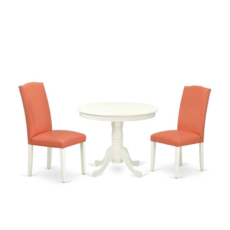 Round Dining Table Set - 36 Inch Table & 2 Chairs - Pink Flamingo & Linen White