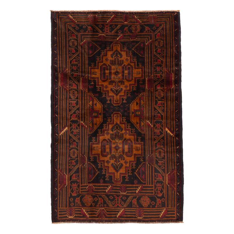 ECARPETGALLERY Hand-knotted Teimani Black, Burnt Orange Wool Rug - 3'8 x 6'1