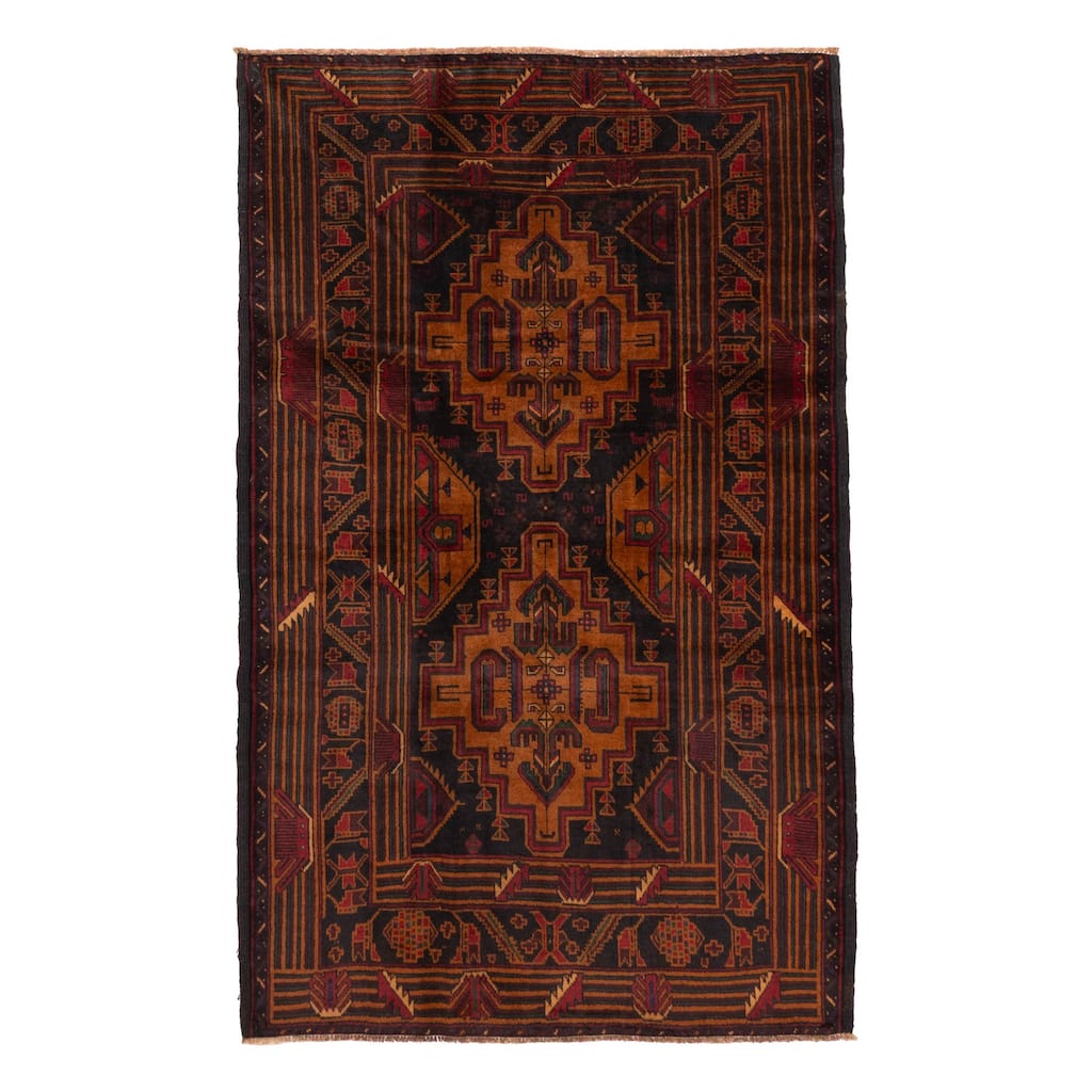 ECARPETGALLERY Hand-knotted Teimani Black, Burnt Orange Wool Rug - 3'8 x 6'1
