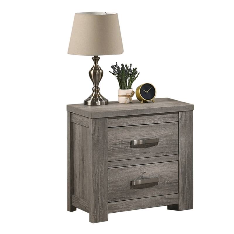 Modern Two-Drawer Wood Nightstand in Weathered Gray - 24.41"x16.65"x24.49"
