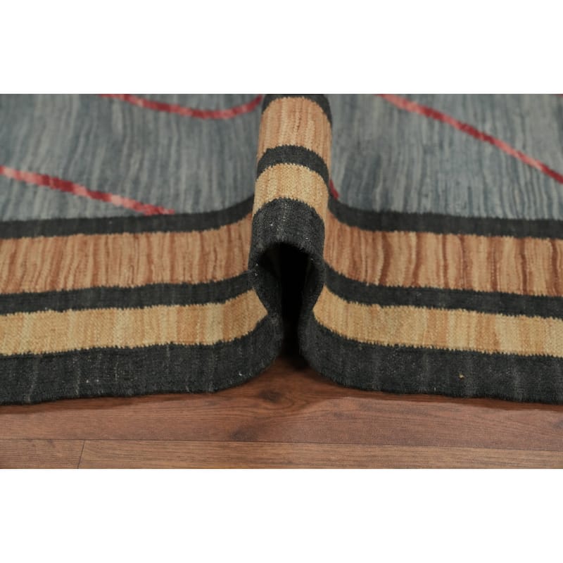 Hand Woven Oriental 100% Wool Carpet Southwestern Modern Greys & Charcoal Kilim Runner Rug - 11' 9'' X 2' 9''