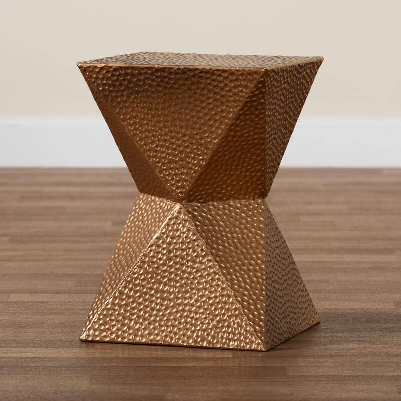 Pacey Textured Metal Accent Table - Geometric Gold Side Table with Hourglass Silhouette for Indoor or Semi-Outdoor Use