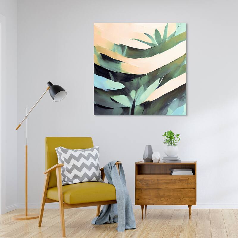 Wynwood Studio Canvas Floral and Botanical Emerald Jungle Fade Green and Light Yellow Tropical Wall Art Canvas Print - 30 x 30