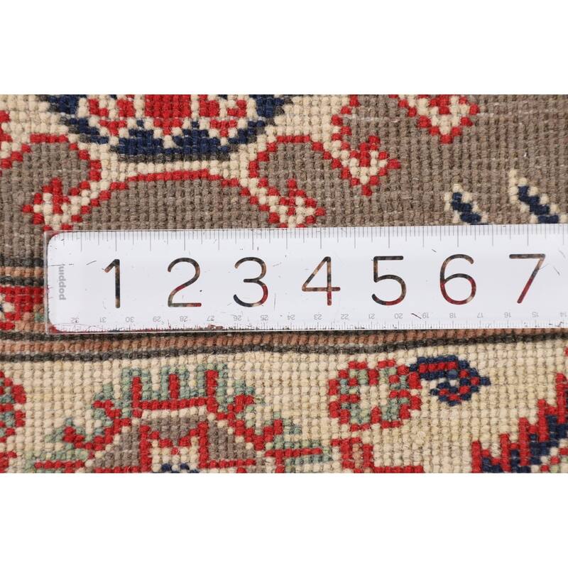 Brown Geometric Kazak Oriental Accent Rug Handmade Wool Carpet - 2'10" x 4'0"