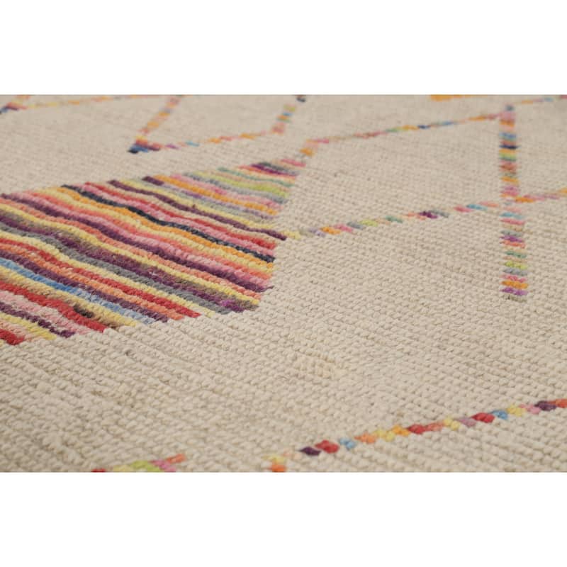 Geometric Striped Moroccan Area Rug Handmade Wool Carpet - 5'9"x 9'8"