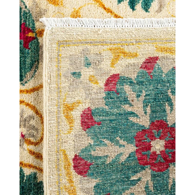 Overton Hand Knotted Wool Vintage Inspired Modern Contemporary Suzani Ivory Area Rug - 6' 4" x 9' 2"