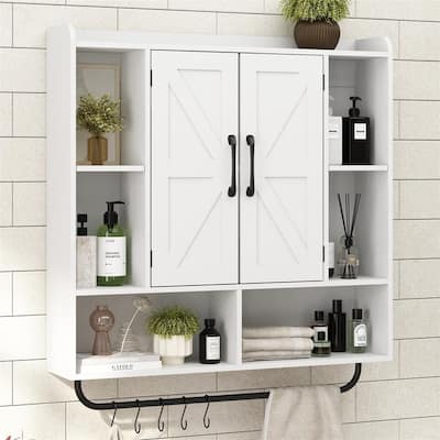 Wood Wall Bathroom Cabinet - 7.1"D x 31.5"W x 33.3"H