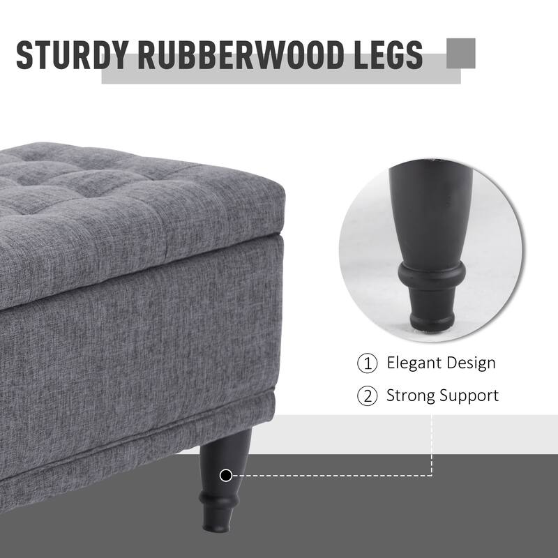 Storage Ottoman, Linen Fabric Button Tufted Storage Bench with Soft Close Lid for Living Room, Entryway or Bedroom - Grey