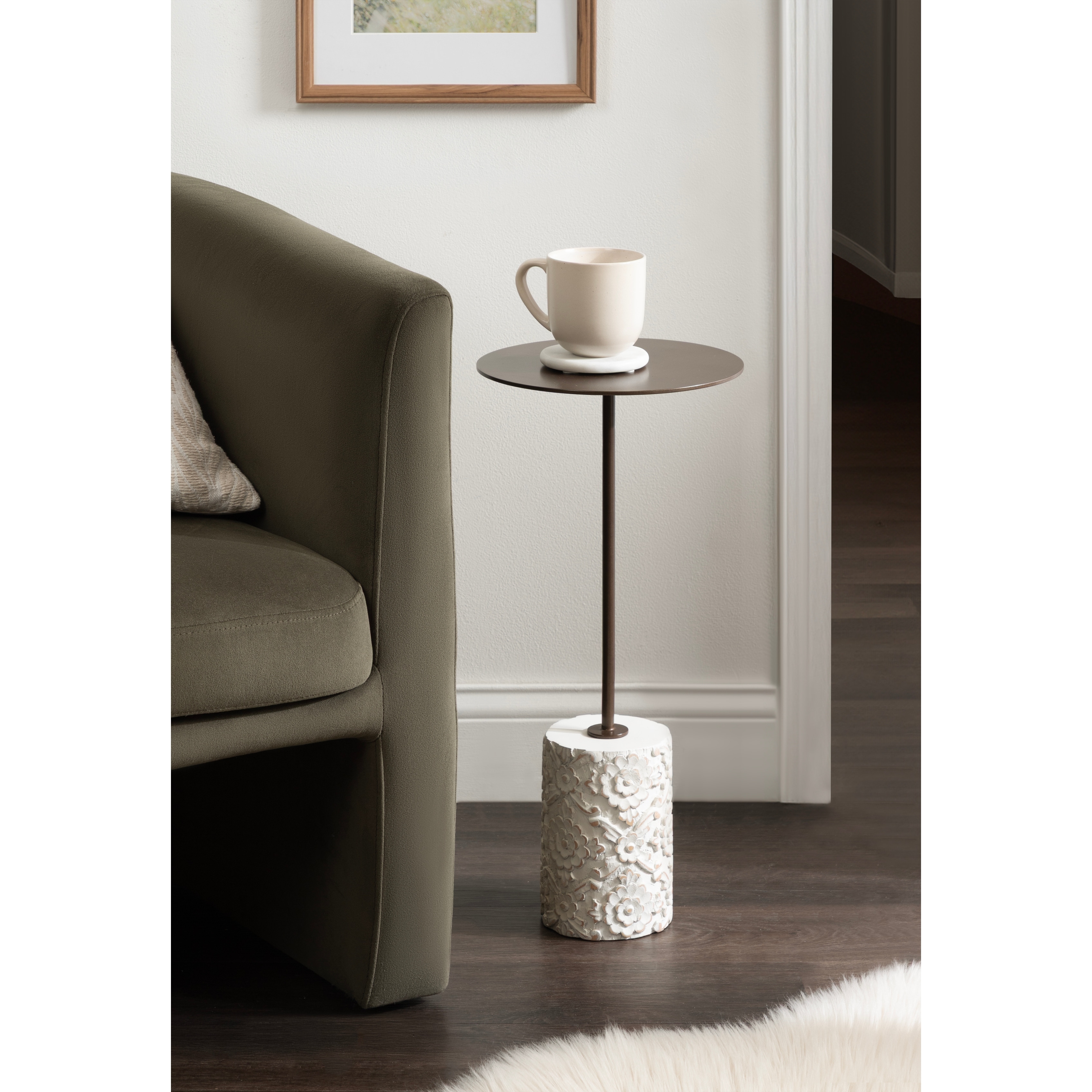 Kate and Laurel Joya Carved Wood and Metal Drink Table