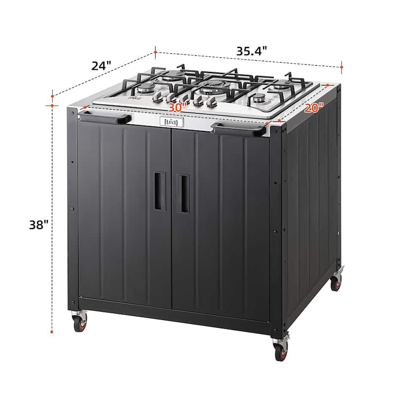 Feasto Gas Grill, Black, Movable Outdoor Gas Stove Stainless Steel Top with Cabinet