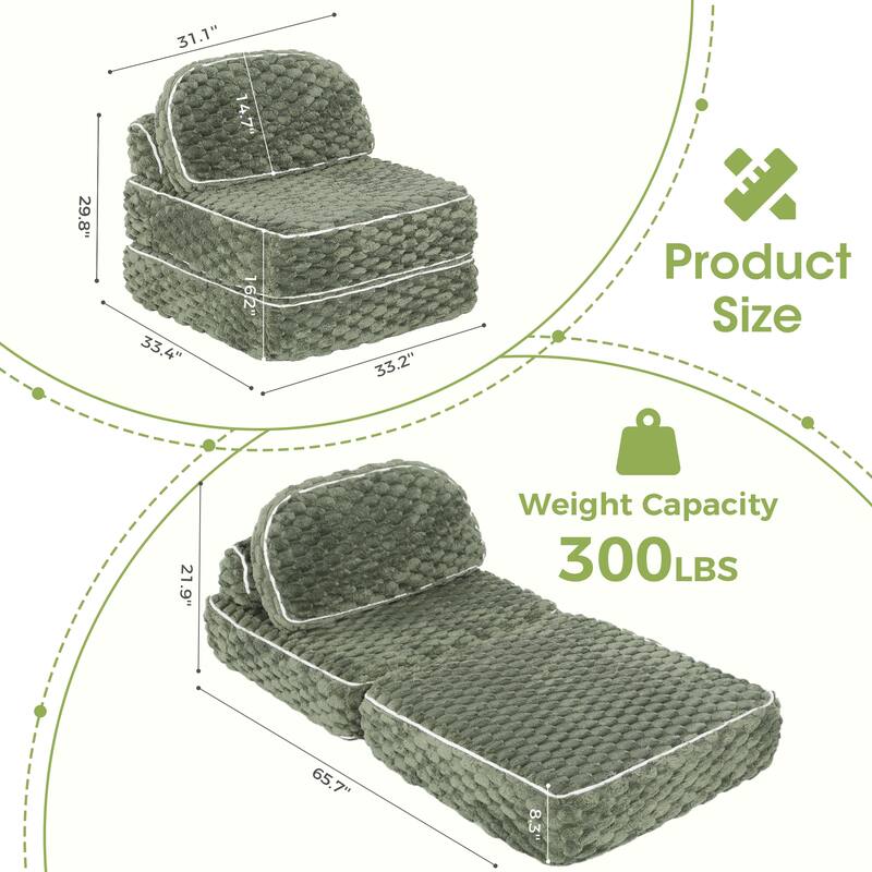 3-in-1 Convertible Sofa Bed Soft Fuzzy Fabric