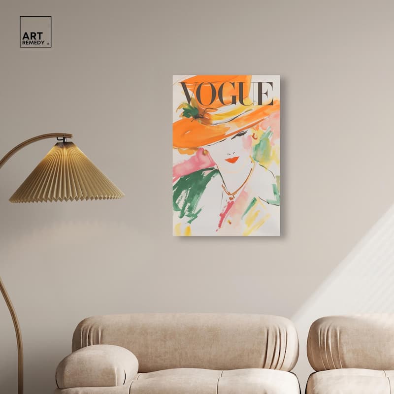 Woman in Hat Cover Canvas by Art Remedy, Gallery Wrapped