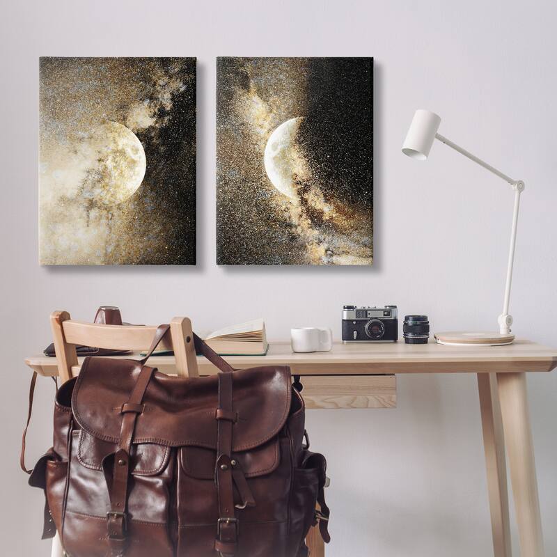 Stupell Moons with Starry Nebulas Canvas Wall Art Design By Gemma Bardot (Set of 2)
