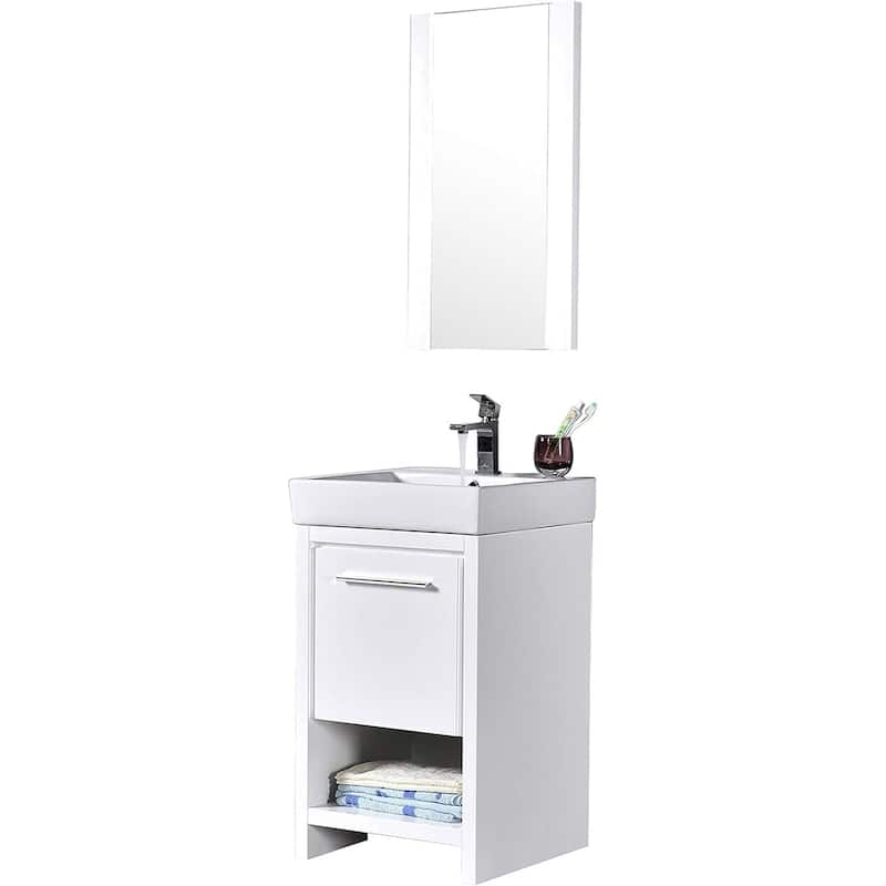 Blossom Milan 20-Inch Bathroom Vanity with Ceramic Sink and Mirror Set - Glossy White