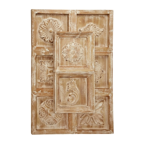 Large Rectangular Natural Wood Wall Decor with Carved