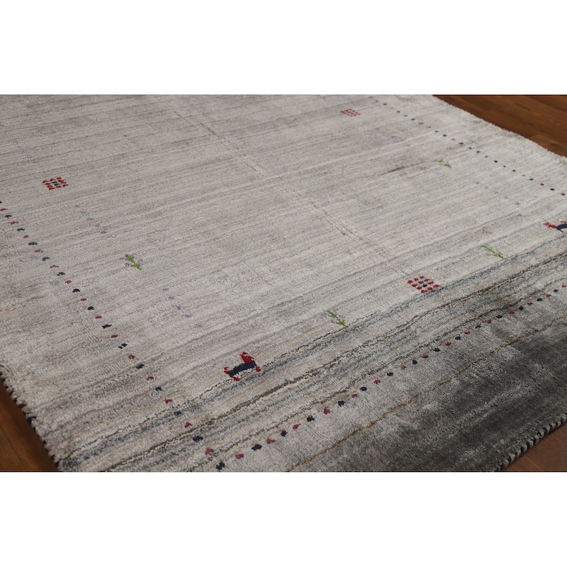 Hand Knotted Oriental 100% Wool Carpet Tribal Animal Pictorial Greys & Charcoal Gabbeh Area Rug - 5' 9'' X 4' 1''