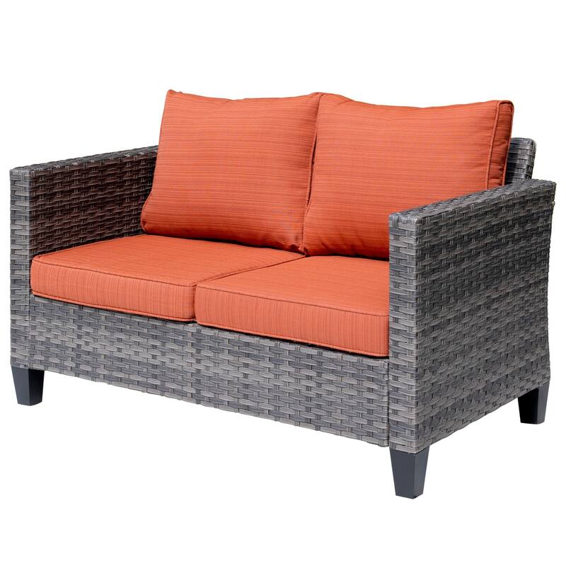 OVIOS Outdoor High-back Grey Wicker Loveseat