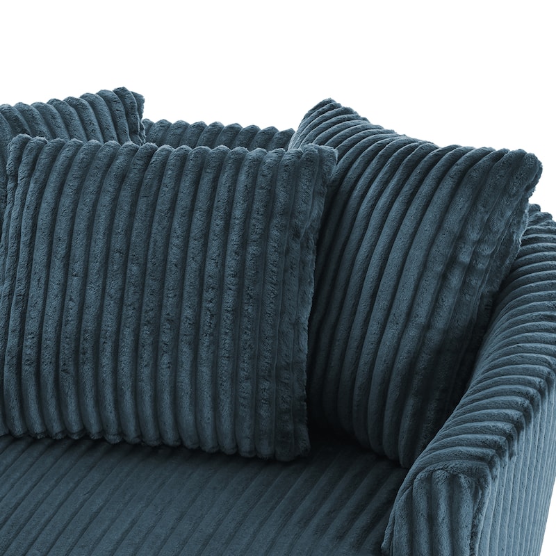 Oversized 43" W Plush Corduroy Recessed Arm Swivel Barrel Chair