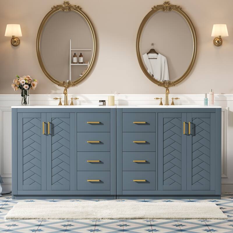 72'' Freestanding Bathroom Vanity with Integrated White Ceramic Sink - 72'' x 18.3'' x 33.7'' - Blue