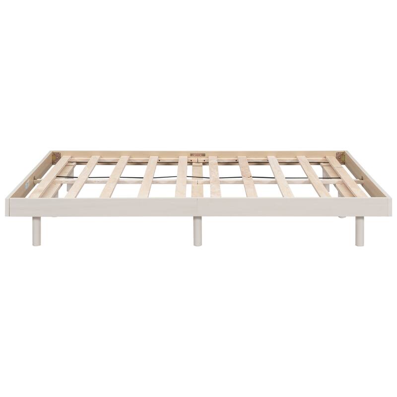 White Washed Particle Board Modern Full Size Floating Platform Bed Frame, High-Quality Materials, No Box Spring Needed