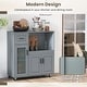 preview thumbnail 6 of 8, Gymax Kitchen Island Cart on Wheels Microwave Cabinet w/ Frosted