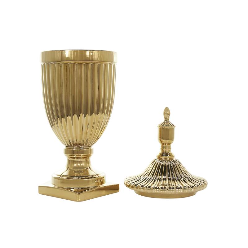 Ceramic Living Room Decorative Jars with Grooves and Lid - Gold, Silver, Black, White - Roche River Decor