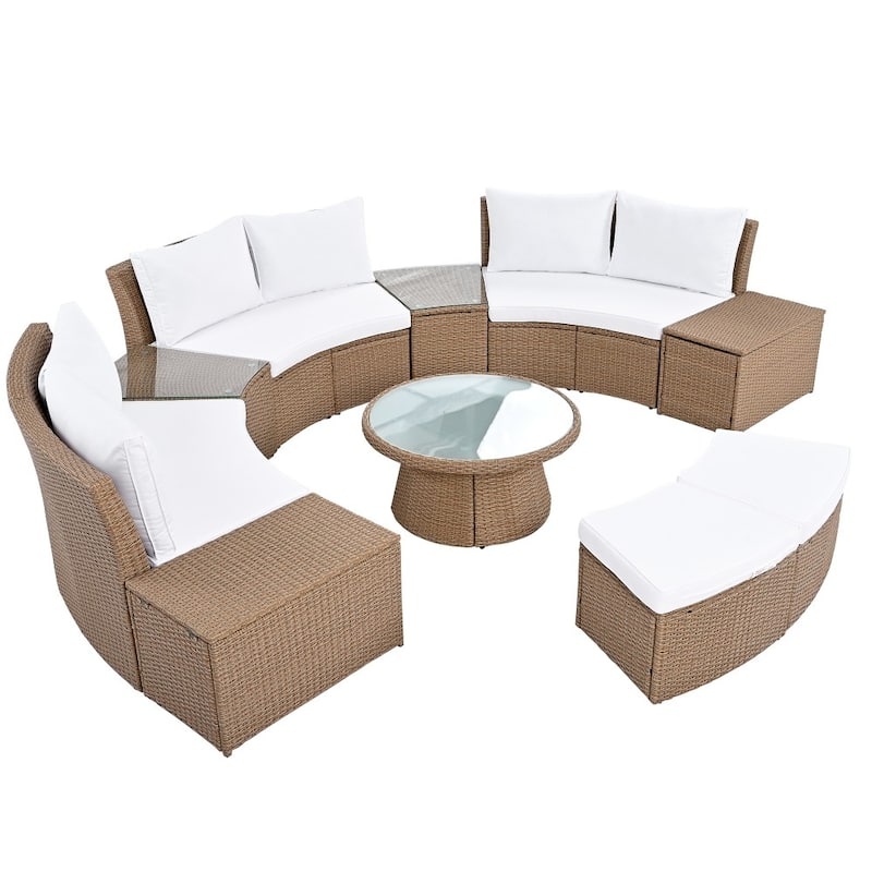 Abrihome 10-Piece Outdoor Sectional Half Round Patio Rattan Sofa Set,Light Gray