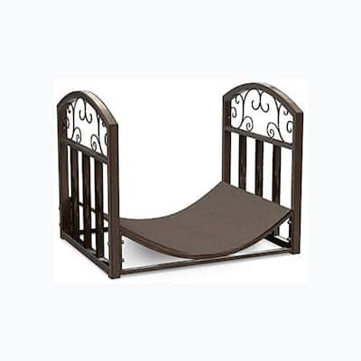 Home-Complete 15" Scroll Design Decoration Small Heavy-Duty Firewood Rack Outdoor & Indoor, Rustic Firewood Rack - Brown
