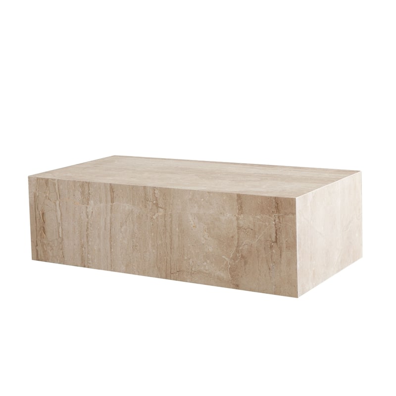 Rey Cocktail Coffee Table, 48 Inch Rectangular Natural Beige Marble Body