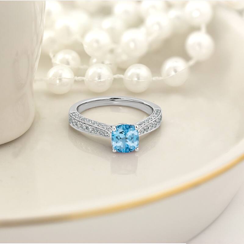 Auriya 1ct Unique Cushion-cut Sky Blue Topaz and Diamond Engagement Ring 3/8ctw 14k Gold