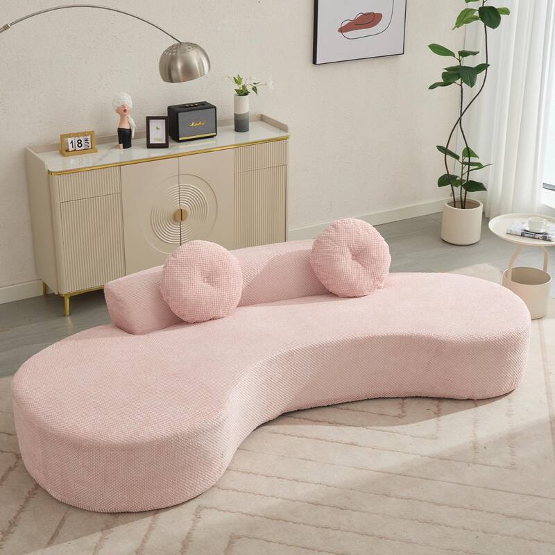 105.5" Curved Sofa, Modern Living Room Upholstered Sofa with 2 Throw Pillows, Leisure Cloud Couch for Apartment, Office - Pink