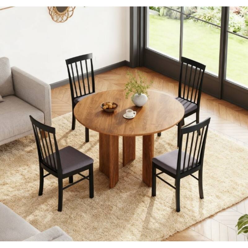 Modern Upholstered Dining Chairs Set of 2, with Rubber Wood Frame - Black+Grey