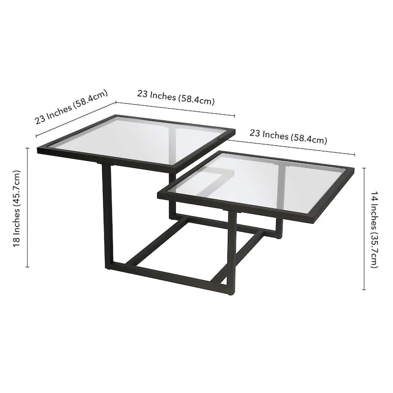 43" Contemporary Square Coffee Table with Glass Top and 2 Shelves Stylish Steel Base for Living Rooms - 43"L x 23"W x 18"H