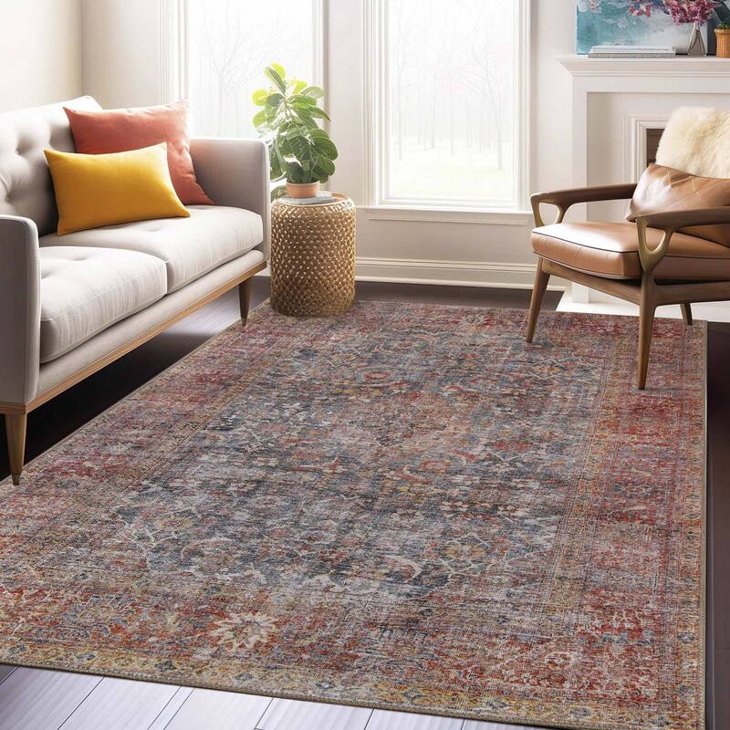 Superior Huda Distressed Rustic Oriental Medallion Indoor Area Rug - 5' x 7' 6" - Ruby Red