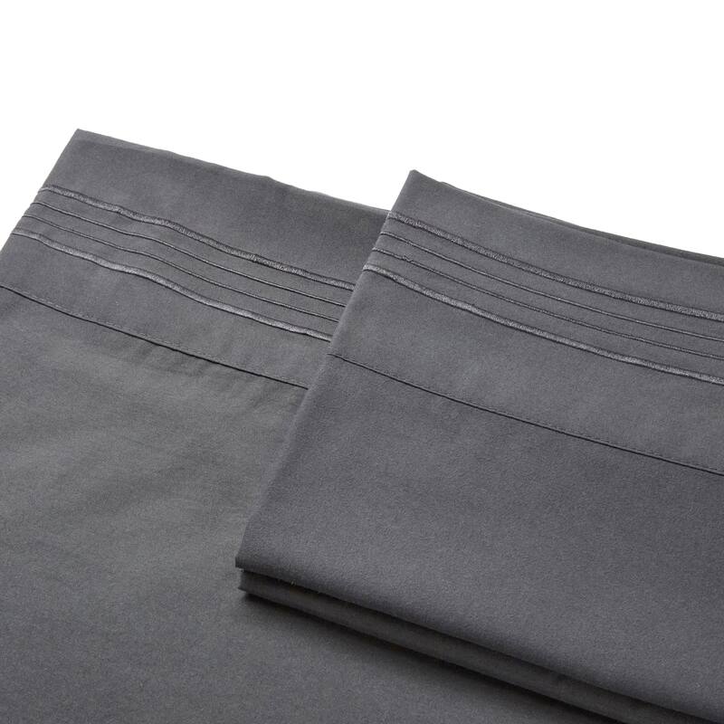 Authentic Hotel and Spa 1800 TC Brushed Microfiber Standard Pillowcase (2PC Set) with 4 Line Embroidery - Gray